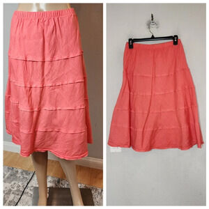Soft Surroundings Coral Linen A-line Stretch waist skirt. Women's size xs